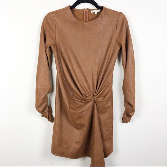 Ronny Kobo Hadassah Faux Leather Ruched Long Sleeve Mini Dress Cocktail Party - Picture 3 of 10